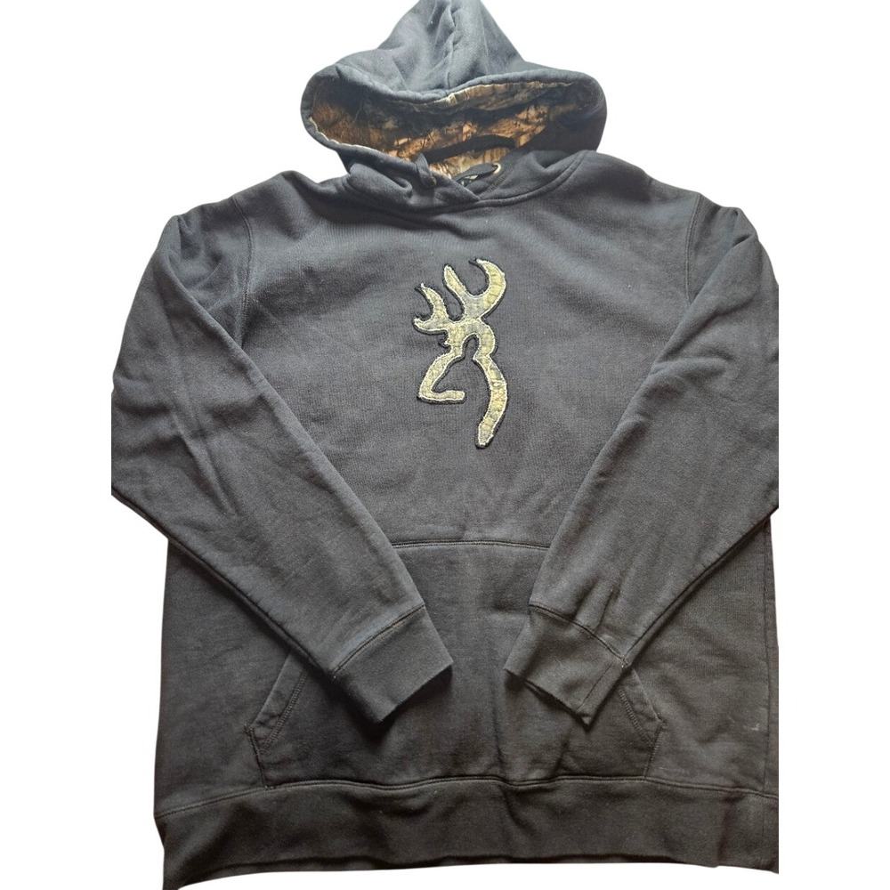 Browning Mens Hoodie Camo Buckmark Logo Black Pullover Sweatshirt XL